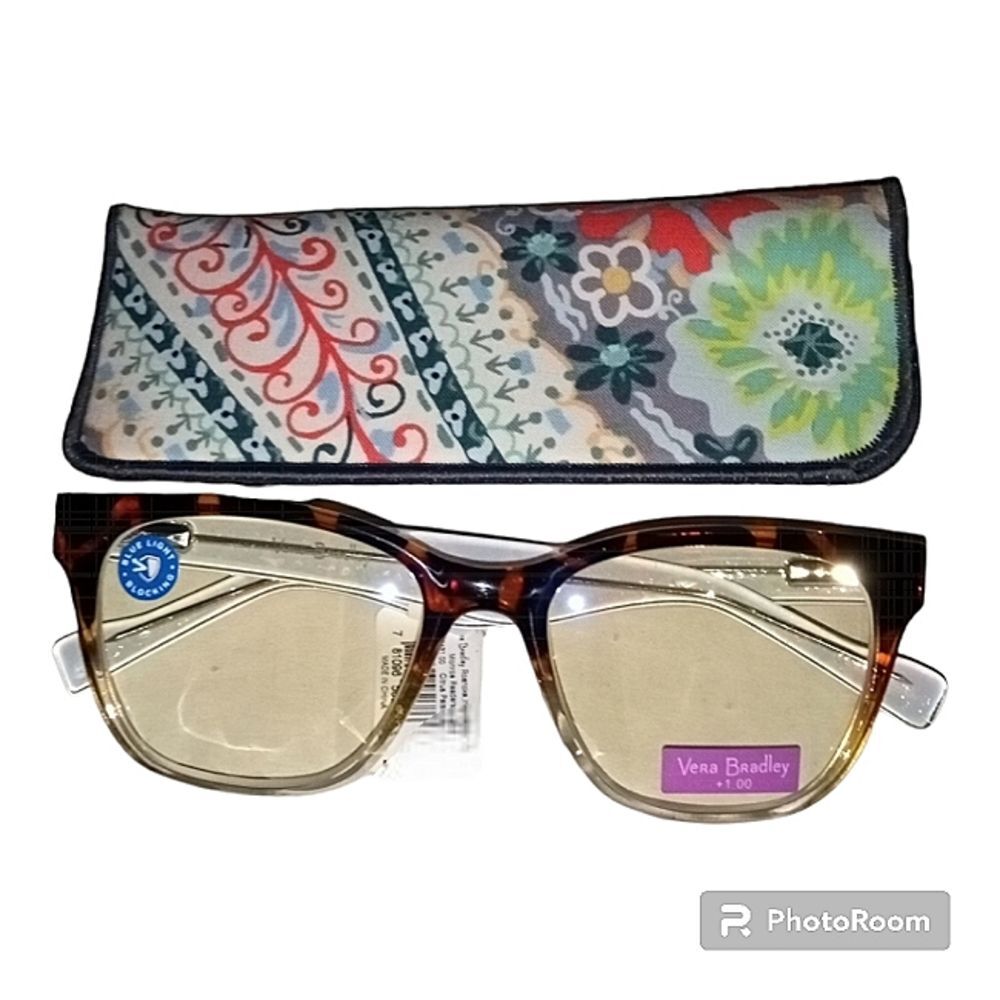 New Vera Bradley Monroe Reading Glasses Citrus Paisley +1.0 With Soft Ca…